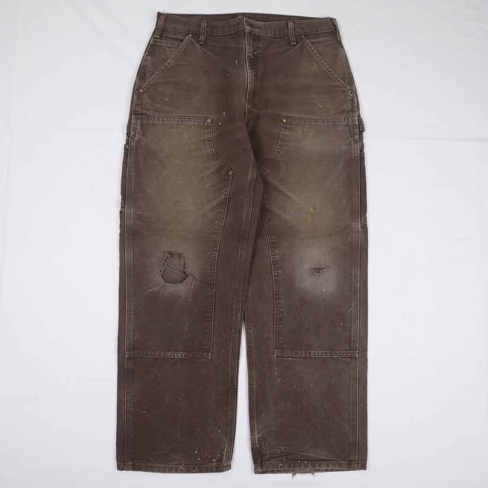Vintage Carhartt B136 DKB Distressed Faded Brown Double Knee Work Pants 33x29